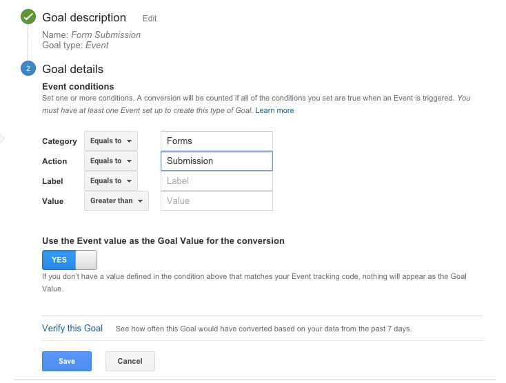 Google Analytics Goal Creation