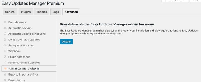 EUM Admin Bar Removal