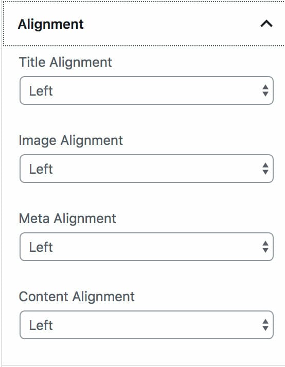 Center, left, or right align Custom Post Types Block in Grid format.