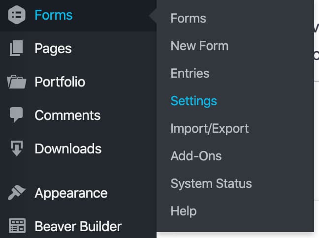 Gravity Forms Settings