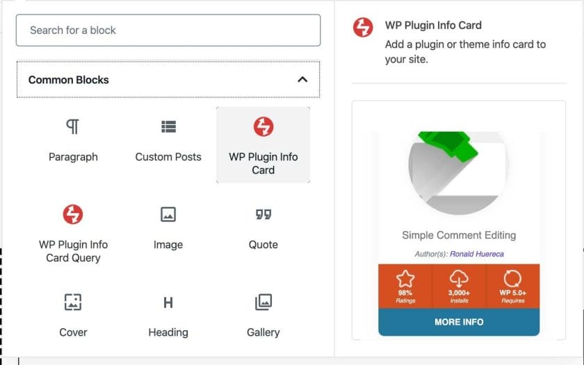 WP Plugin Info Card Block Preview
