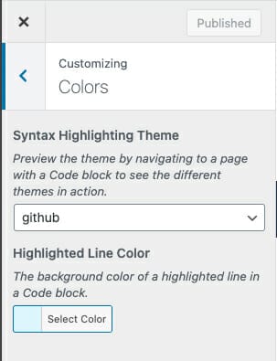 Customer Color Settings for Syntax Highlighting Block