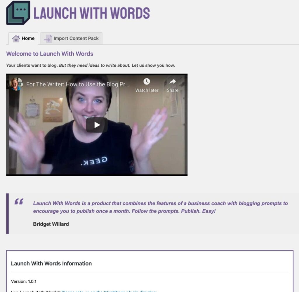 Launch With Words Home Tab