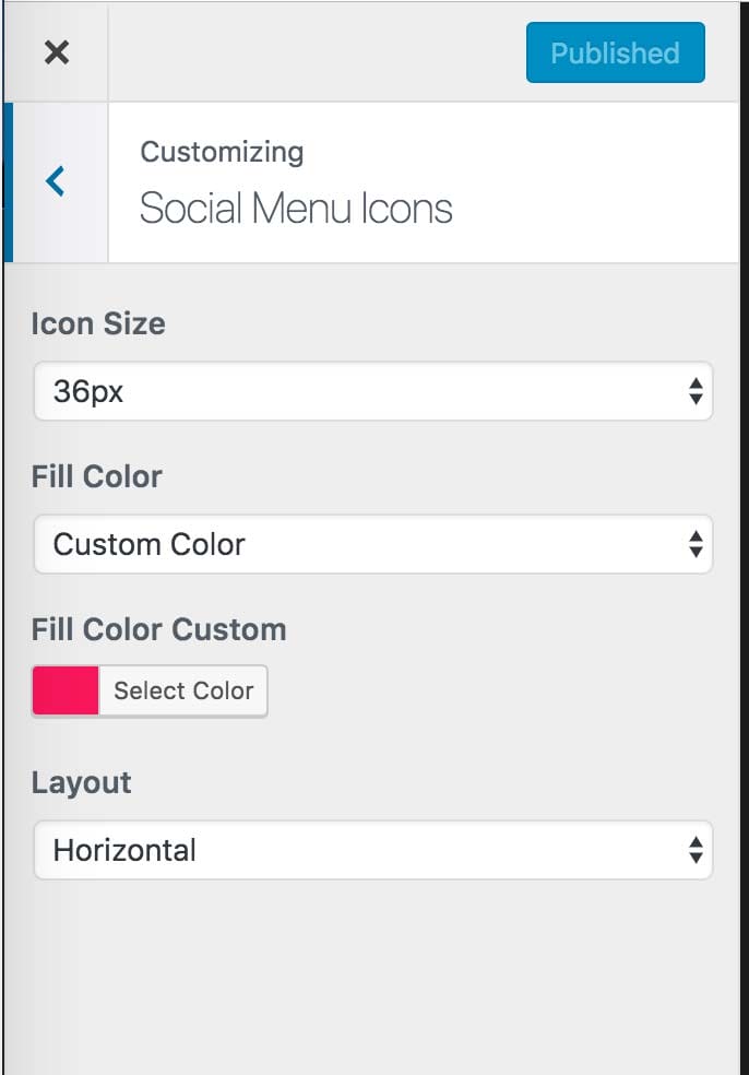 Social Menu Icons Customizer Settings