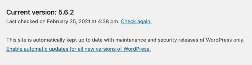 WordPress Automatic Updates Screen