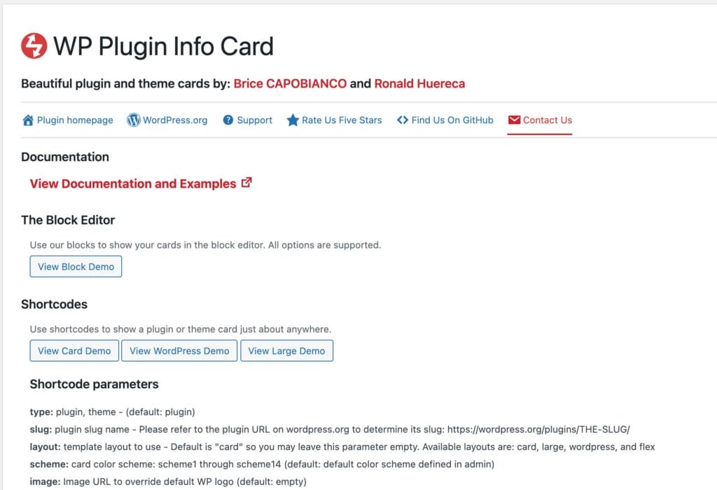 Plugin Info Card Admin Screen