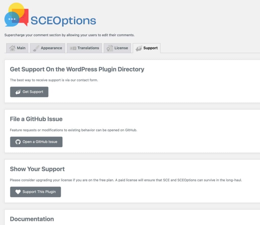 SCE - Support Admin Tab
