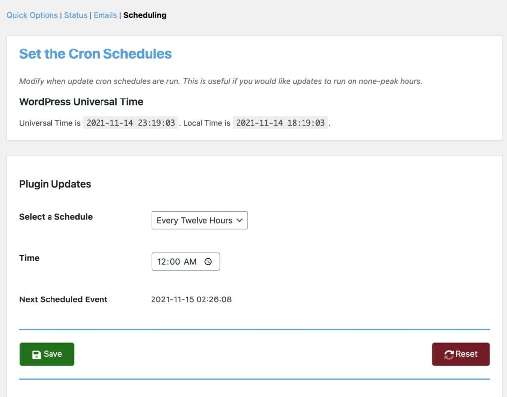 UAU - Admin Cron Schedules Screen
