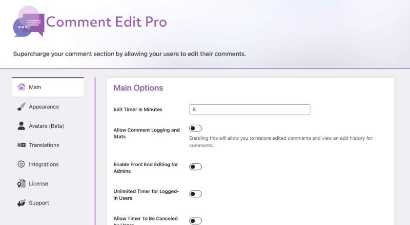 Comment Edit Pro Admin Panel Re-design