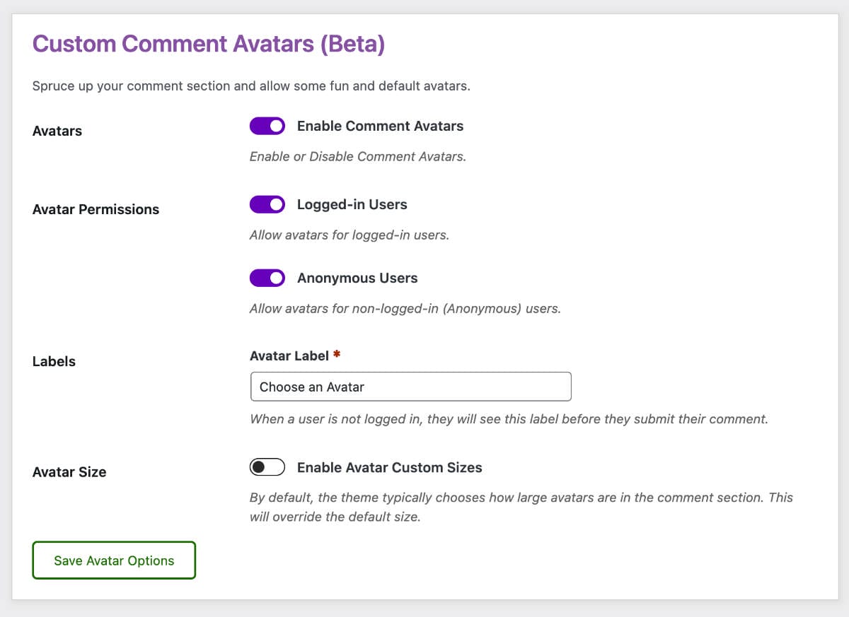 Comment Editing Avatars Admin