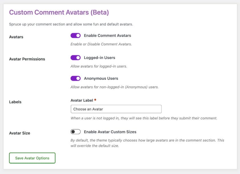 Comment Editing Avatars Admin