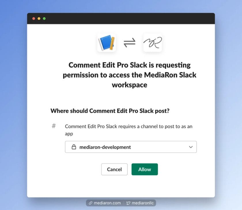 Slack Permissions Screen with Allow Button