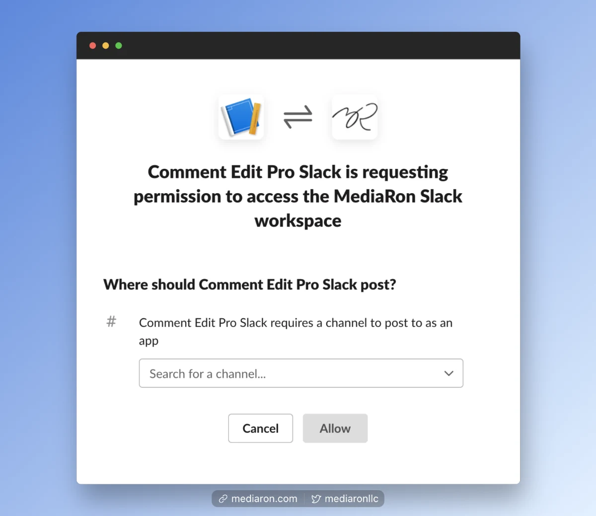 Slack App and Workspace Connection Screen