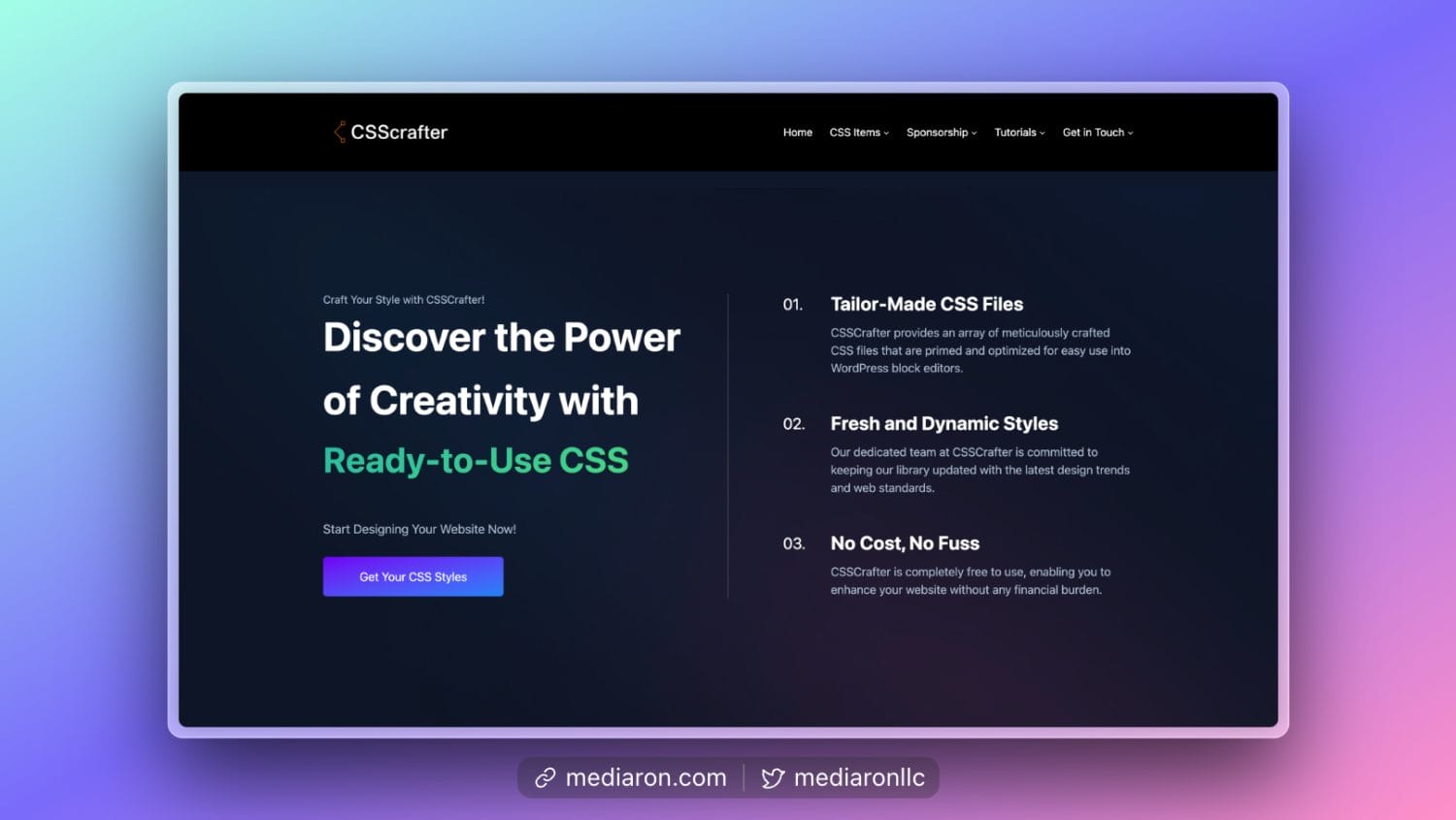 CSS Crafter - Homepage Landing Page View